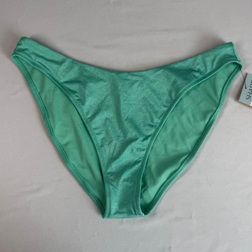 Shade & Shore Womens Bikini Bottom XL Turquoise Sparkle Metallic High Leg Cheeky